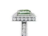 White gold Fancy Green Princess  Halo Diamond Engagement Ring with Milgrain Pave Band and Four-Prong Setting_128