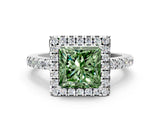 White gold Fancy Green Princess  Halo Diamond Engagement Ring with Pavé Band and Four-Prong Setting_123