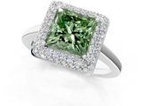 White gold Fancy Green Princess  Halo Diamond Engagement Ring with Solitaire Band and Four-Prong Setting_1