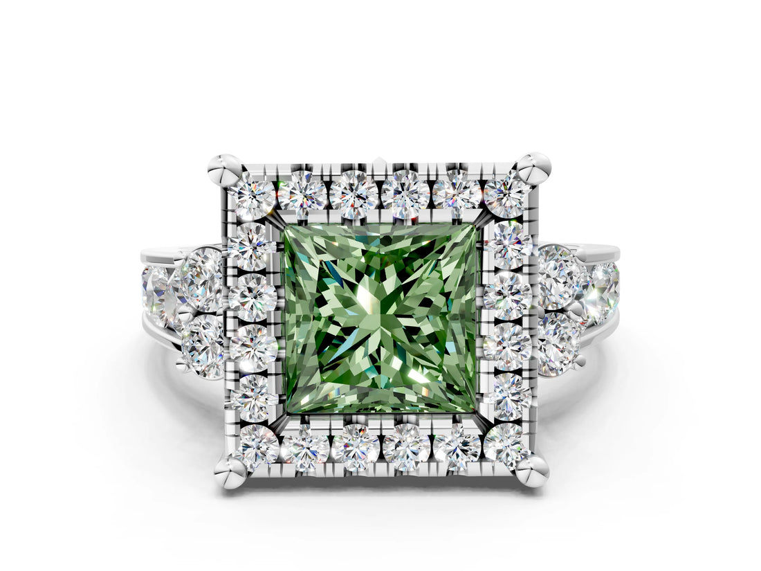 White gold Fancy Green Princess  Halo Diamond Engagement Ring with Split Shank and Four-Prong Setting_47