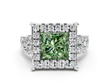 White gold Fancy Green Princess  Halo Diamond Engagement Ring with Split Shank and Four-Prong Setting_47
