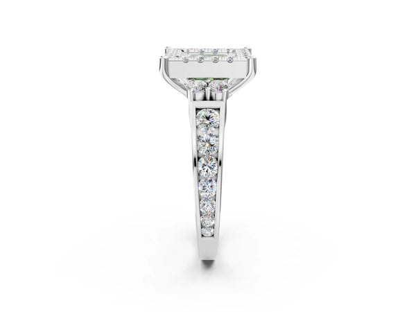 Platinum Fancy Green Princess  Halo Diamond Engagement Ring with Split Shank and Four-Prong Setting