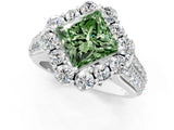 White gold Fancy Green Princess  Halo Diamond Engagement Ring with Split Shank and Prong Setting_30