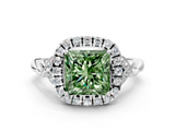 White gold Fancy Green Princess  Halo Diamond Engagement Ring with Vintage-Inspired Band and Four-Prong Setting_3