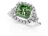 White gold Fancy Green Princess  Halo Diamond Engagement Ring with Vintage-Inspired Band and Four-Prong Setting_4