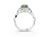 White gold Fancy Green Princess  Halo Diamond Engagement Ring with Vintage-Inspired Band and Four-Prong Setting_6