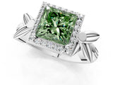 White gold Fancy Green Princess  Halo Diamond Floral Band with Four-Prong Setting_36