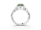 White gold Fancy Green Princess  Halo Diamond Floral Band with Four-Prong Setting_38