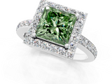 White gold Fancy Green Princess  Halo Diamond Pavé Band Ring with Prong Setting_1