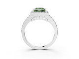 White gold Fancy Green Princess  Halo Diamond Pavé Band Ring with Prong Setting_3