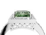 White gold Fancy Green Princess  Halo Diamond Pavé Band Ring with Prong Setting_4