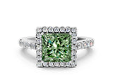 White gold Fancy Green Princess  Halo Diamond Pavé Solitaire Ring_57