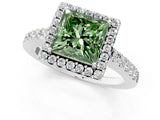 White gold Fancy Green Princess  Halo Diamond Pavé Solitaire Ring_58