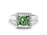 White gold Fancy Green Princess  Halo Diamond Ring with Cathedral Band and Four-Prong Setting_29