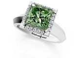 White gold Fancy Green Princess  Halo Diamond Ring with Cathedral Band and Four-Prong Setting_30