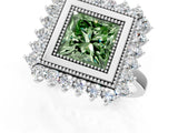 White gold Fancy Green Princess  Halo Diamond Ring with Milgrain Edge and Round Prong Setting_36
