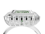 White gold Fancy Green Princess  Halo Diamond Ring with Milgrain Edge and Round Prong Setting_39