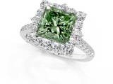 White gold Fancy Green Princess  Halo Diamond Ring with Pavé Band and Prong Setting_1