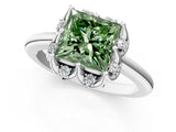 White gold Fancy Green Princess  Halo Diamond Ring with Round Cluster Setting, Solitaire Band, and Four-Prong Setting_48