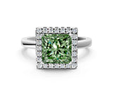 White gold Fancy Green Princess  Halo Diamond Solitaire with Pavé Band and Four-Prong Setting_29