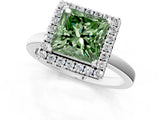 White gold Fancy Green Princess  Halo Diamond Solitaire with Pavé Band and Four-Prong Setting_30