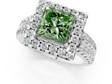 White gold Fancy Green Princess  Halo Diamond Split Shank Engagement Ring with Prong Setting_64
