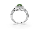 White gold Fancy Green Princess  Halo Diamond Split Shank Ring with Milgrain Detail_32