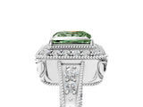 White gold Fancy Green Princess  Halo Diamond Split Shank Ring with Milgrain Detail_34