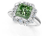 White gold Fancy Green Princess  Halo Milgrain Solitaire with Bezel Set Side Stones and Pave Band_33