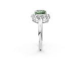 White gold Fancy Green Princess  Halo Milgrain Solitaire with Bezel Set Side Stones and Pave Band_34