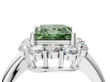 White gold Fancy Green Princess  Halo Milgrain Solitaire with Bezel Set Side Stones and Pave Band_36