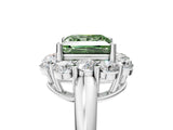 White gold Fancy Green Princess  Halo Milgrain Solitaire with Bezel Set Side Stones and Pave Band_37