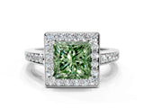 White gold Fancy Green Princess  Halo Pavé Diamond Engagement Ring with Bezel Setting_24