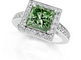 White gold Fancy Green Princess  Halo Pavé Diamond Engagement Ring with Bezel Setting_30