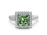 White gold Fancy Green Princess  Halo Pavé Diamond Engagement Ring with Four-Prong Setting_26