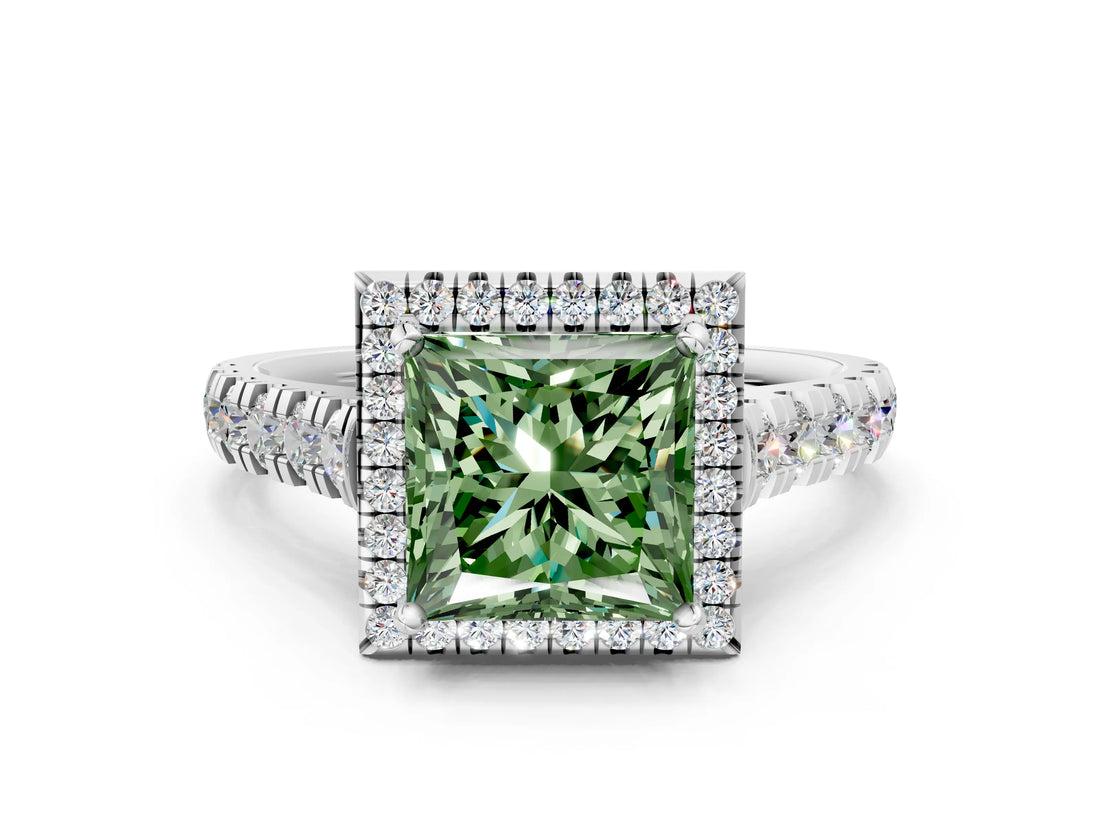 White gold Fancy Green Princess  Halo Pavé Diamond Engagement Ring with Four-Prong Setting_26