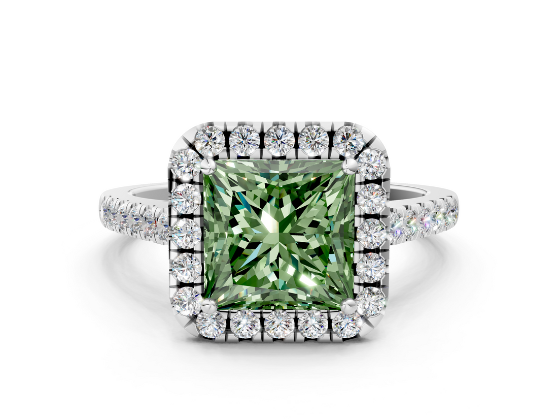 White gold Fancy Green Princess  Halo Pavé Diamond Engagement Ring with Four-Prong Setting_3