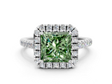White gold Fancy Green Princess  Halo Pavé Diamond Engagement Ring with Four-Prong Setting_3