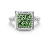 White gold Fancy Green Princess  Halo Pave Band Solitaire Ring with Prong Setting_29