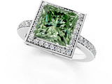 White gold Fancy Green Princess  Halo Pave Band Solitaire Ring with Prong Setting_30