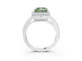White gold Fancy Green Princess  Halo Pave Band Solitaire Ring with Prong Setting_32