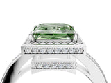 White gold Fancy Green Princess  Halo Pave Band Solitaire Ring with Prong Setting_33