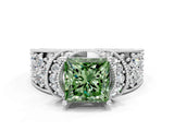 White gold Fancy Green Princess  Halo Pave Diamond Engagement Ring with Milgrain Detailing_29