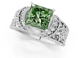 White gold Fancy Green Princess  Halo Pave Diamond Engagement Ring with Milgrain Detailing_30