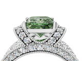White gold Fancy Green Princess  Halo Pave Diamond Engagement Ring with Milgrain Detailing_34