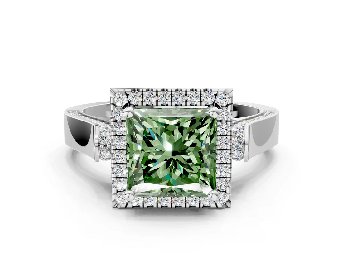 White gold Fancy Green Princess  Halo Pave Split Shank Prong Setting Ring_26