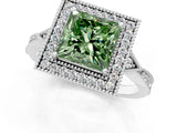 White gold Fancy Green Princess  Halo Round Diamond Milgrain Pave Engagement Ring_4
