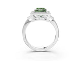 White gold Fancy Green Princess  Halo Round Diamond Milgrain Pave Engagement Ring_6