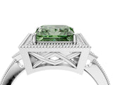 White gold Fancy Green Princess  Halo Round Diamond Milgrain Pave Engagement Ring_7