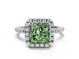 White gold Fancy Green Princess  Halo Round Diamond Pavé Band Four-Prong Ring_3